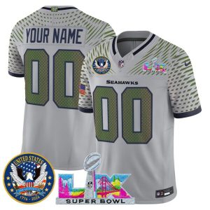 Alternative view of Seattle Seahawks “Super Bowl LX & United States 250th Patch” Vapor Limited Custom Jersey – All Stitched